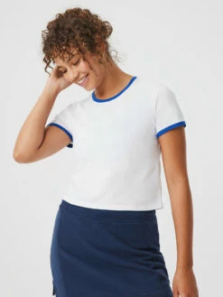 Best reviews of ✨ Outdoor Voices Ringer Shortsleeve 👍 -Outlet Outdoorvoices Store W301912 PMC WOV Ringer Shortsleeve White OV Blue 084 QUgwkl2