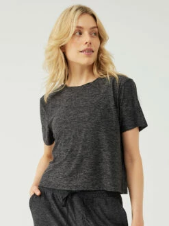 Flash Sale ⌛ Outdoor Voices CloudKnit Boxy Shortsleeve 🎉 -Outlet Outdoorvoices Store W302059 HLM CHR CloudKnit Boxy Shortsleeve Charcoal 0492